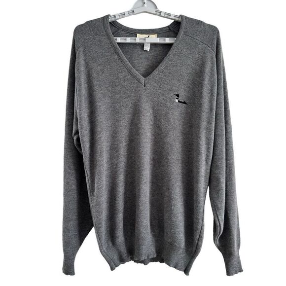 Winona Knits V-Neck Sweater Gray Embroidered Duck Vintage Made‎ in USA Men’s LT - Picture 1 of 7